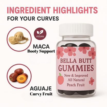 Bodied by Bella Butt Gummies – Natural Booty Gummies, Plant-Based Butt Enhancer (30 Ct) Peach Shake
