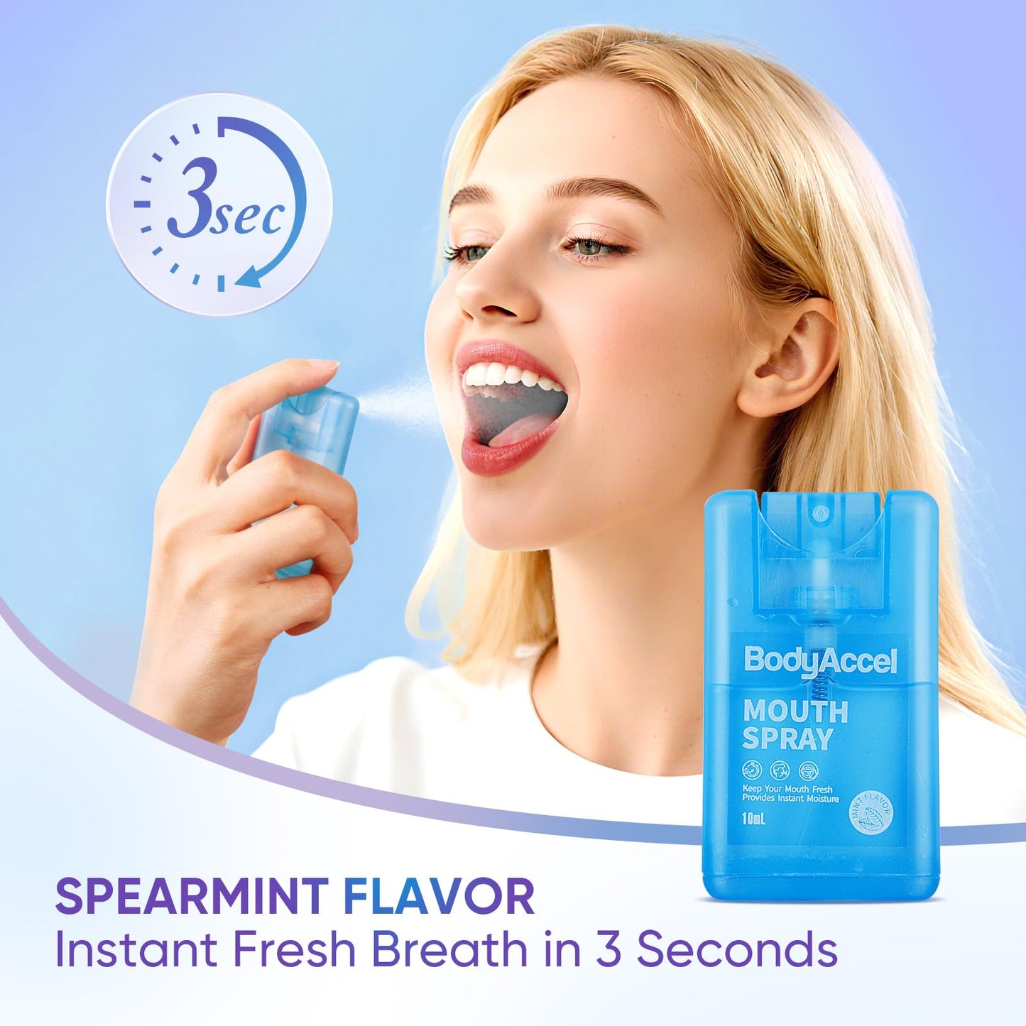BodyAccel Dry Mouth Spray - Breath Freshener, 2-Pack (0.7oz) | Portable Mint Mouth Spray