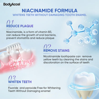 BodyAccel Niacinamide Whitening Toothpaste – Stain Removal, Gentle Care, Fluoride-Free