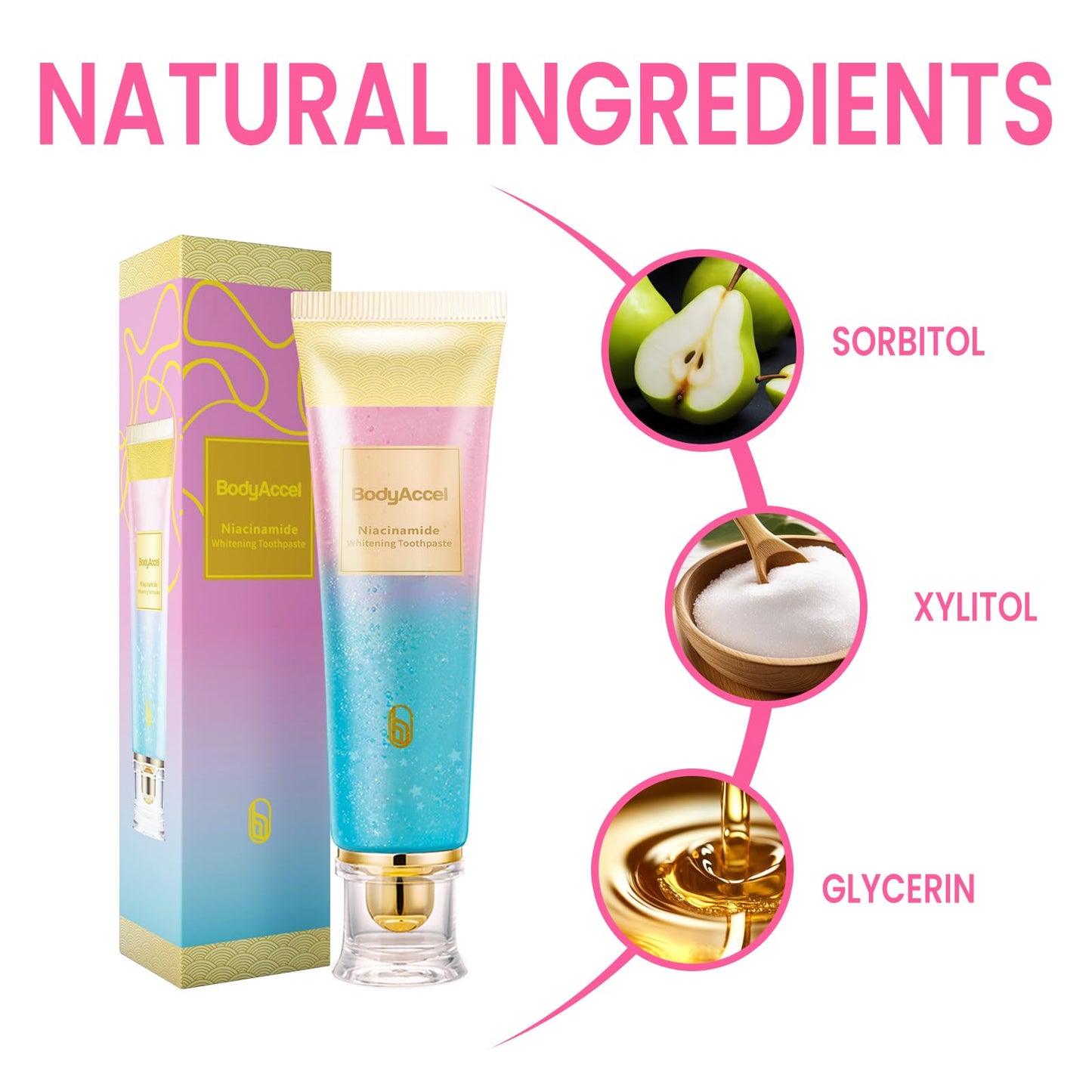 BodyAccel Niacinamide Whitening Toothpaste – Stain Removal, Gentle Care, Fluoride-Free