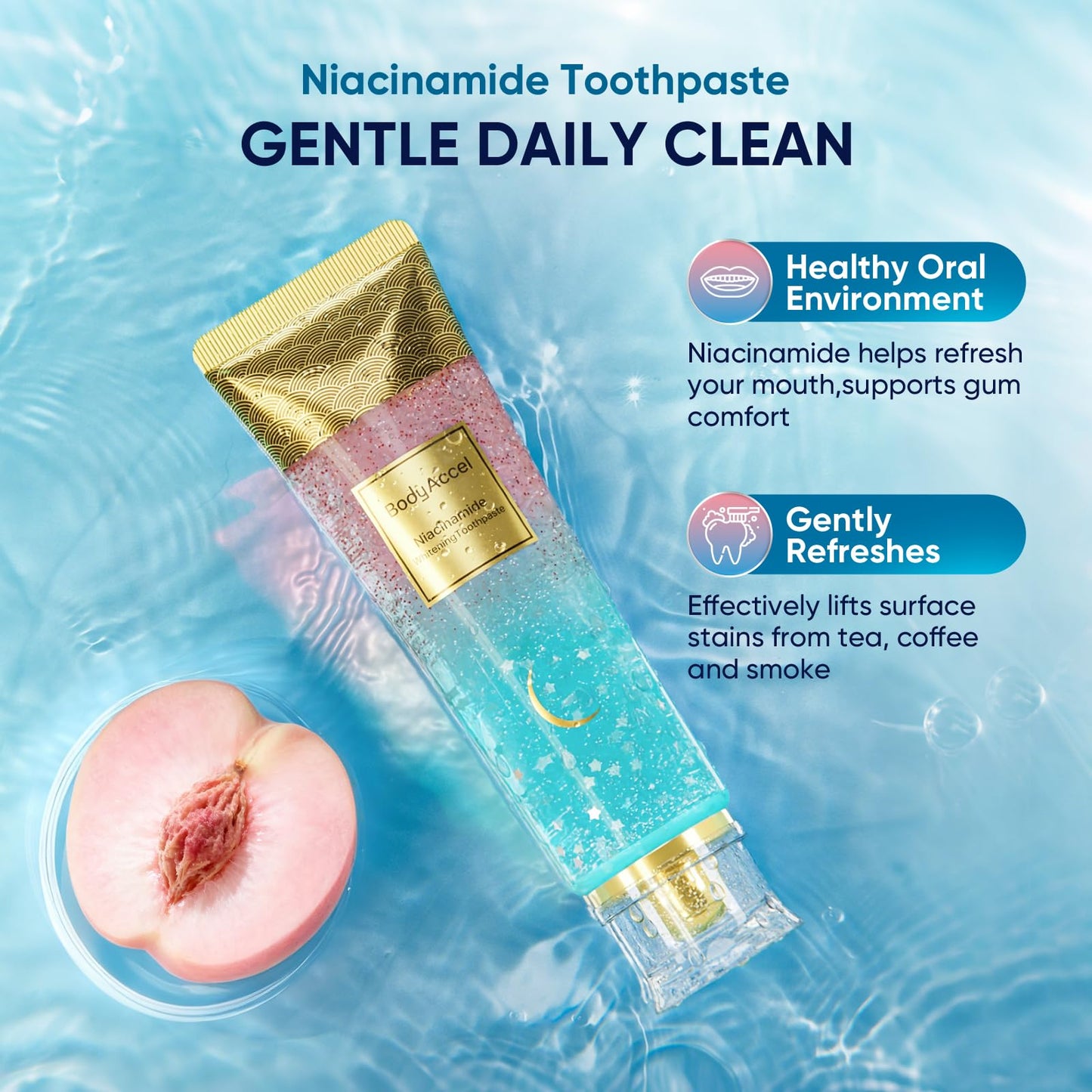 BodyAccel Niacinamide Toothpaste – Whitening, Fluoride-Free, Peach Flavor