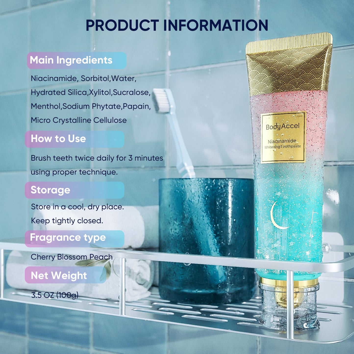 BodyAccel Niacinamide Toothpaste – Whitening, Fluoride-Free, Peach Flavor