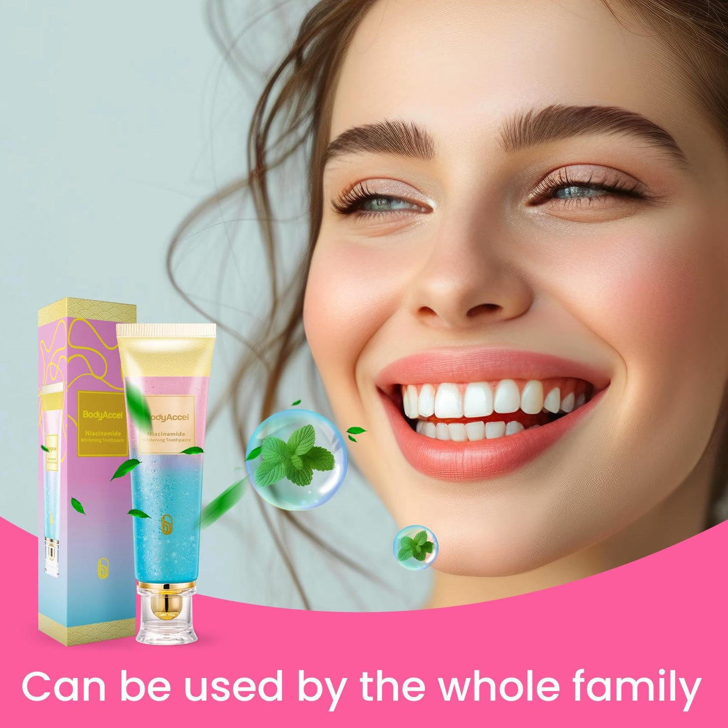 2 Pack BodyAccel Niacinamide Whitening Toothpaste – Triple Whitening, Gentle Formula, Fresh Breath