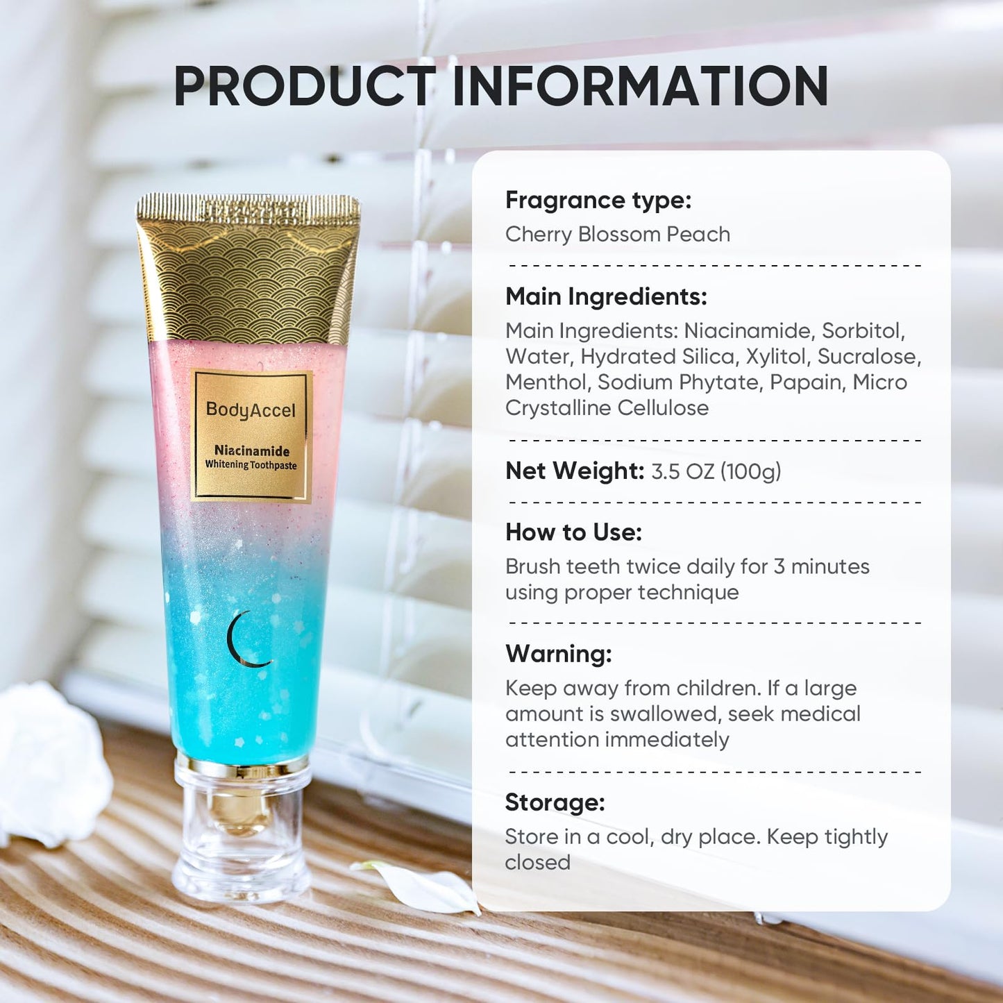 BodyAccel Niacinamide Whitening Toothpaste – Natural Whitening (3-Pack)