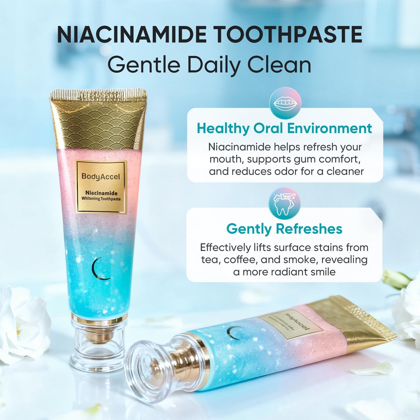 BodyAccel Niacinamide Whitening Toothpaste – Natural Whitening (3-Pack)