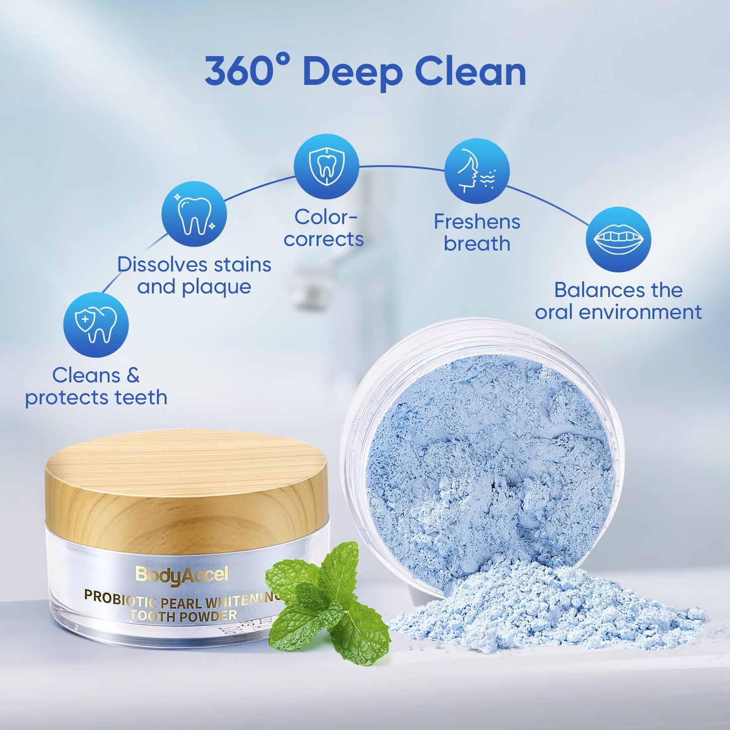 BodyAccel Probiotic Pearl Teeth Whitening Powder – Fluoride-Free, Coffee & Tea Stain Removal