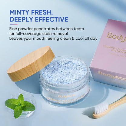BodyAccel Probiotic Pearl Teeth Whitening Powder – Fluoride-Free, Coffee & Tea Stain Removal