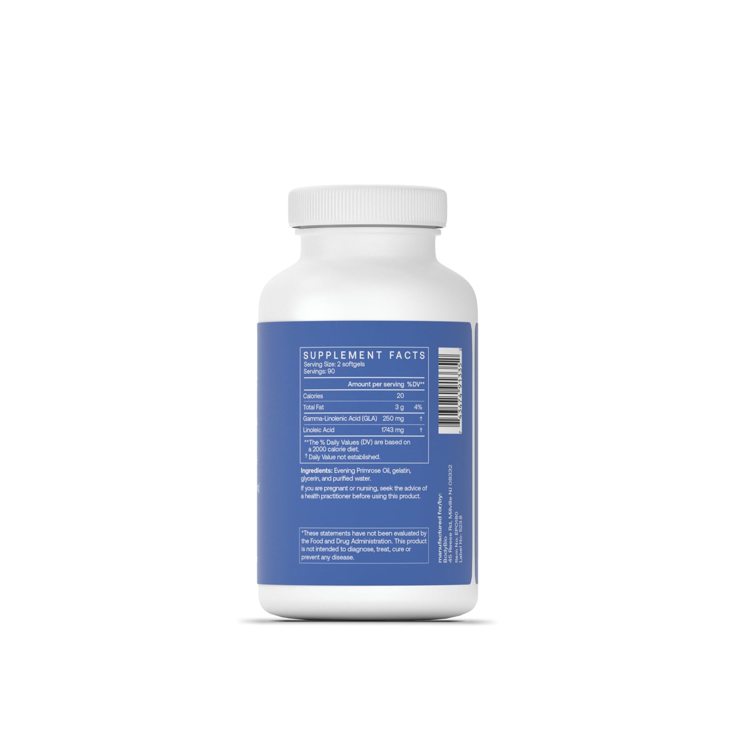 BodyBio Evening Primrose Oil – GLA for Skin & Hormone Balance | 180 Softgels