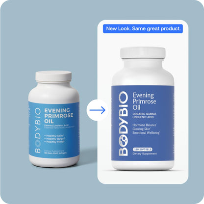 BodyBio Evening Primrose Oil – GLA for Skin & Hormone Balance | 180 Softgels