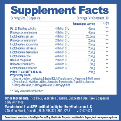 BodyHealth Probiotic with PerfectAmino – Spore-Based, 60 Capsules (Women & Men)