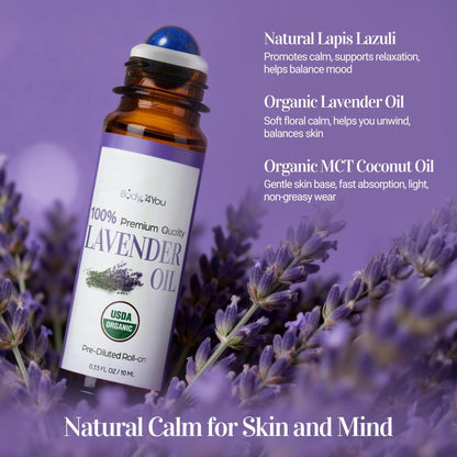 BodyJ4You Lavender Roll-On - USDA Organic MCT Coconut Oil, Amethyst Stone, 10ml