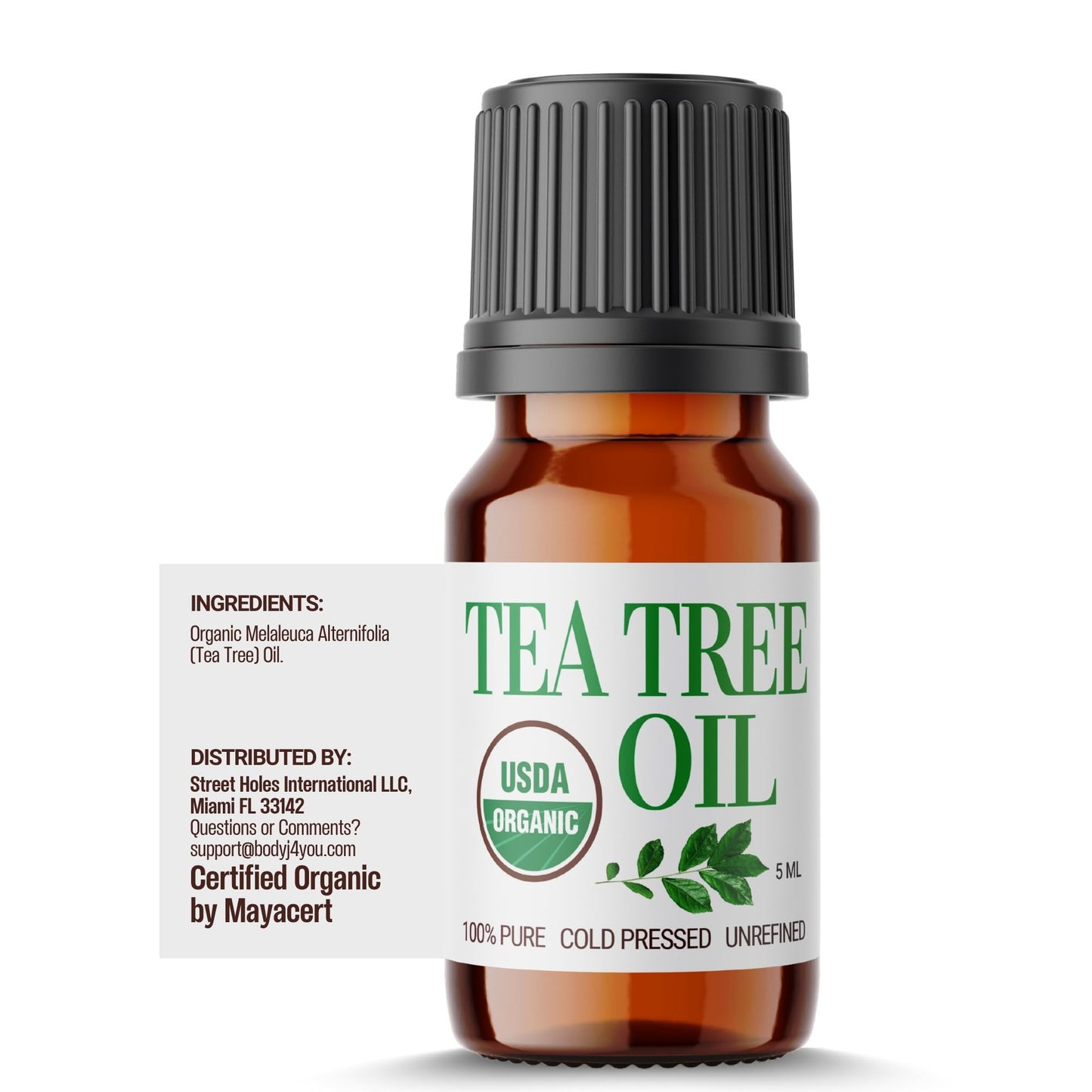 BodyJ4You Pure Tea Tree Oil - 5 ml, USDA Organic, Undiluted, Non-GMO