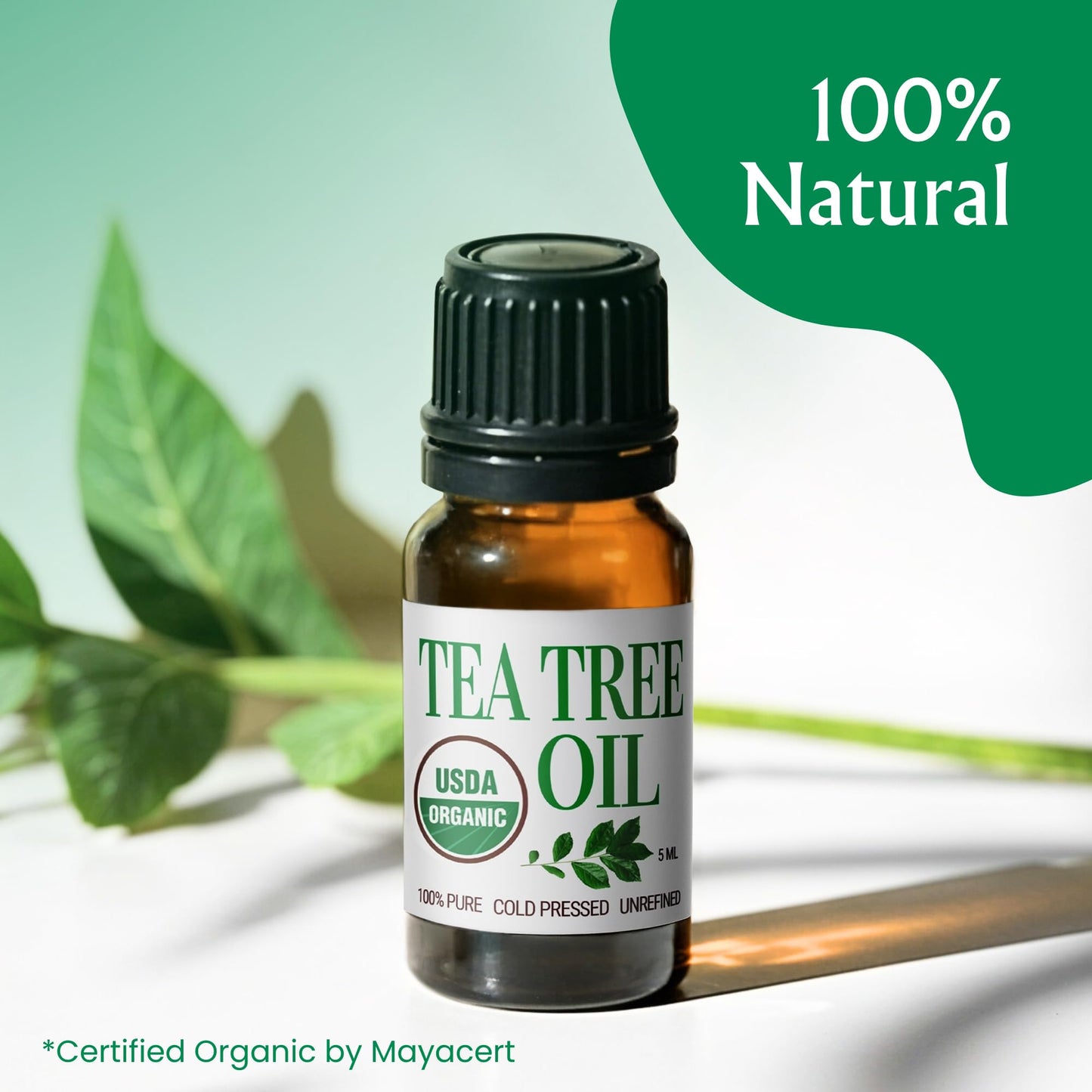 BodyJ4You Pure Tea Tree Oil - 5 ml, USDA Organic, Undiluted, Non-GMO
