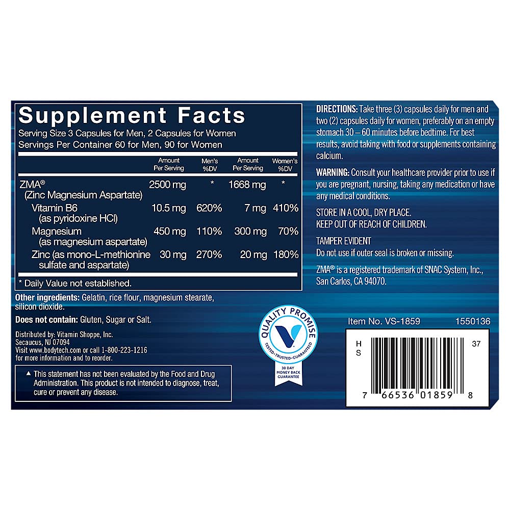 BODYTECH ZMA – Zinc, Magnesium & Vitamin B6 for Muscle Recovery, Sleep & Immunity (180 Capsules)