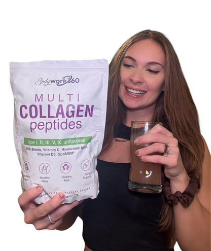BODYWORK360 Multi Collagen Peptides Powder – 10-in-1 Unflavored (Type I–X, HA, Biotin)