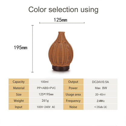 Boho Essential Oil Diffuser with Remote – 100mL, Rattan Weaving, 7-Color Lights