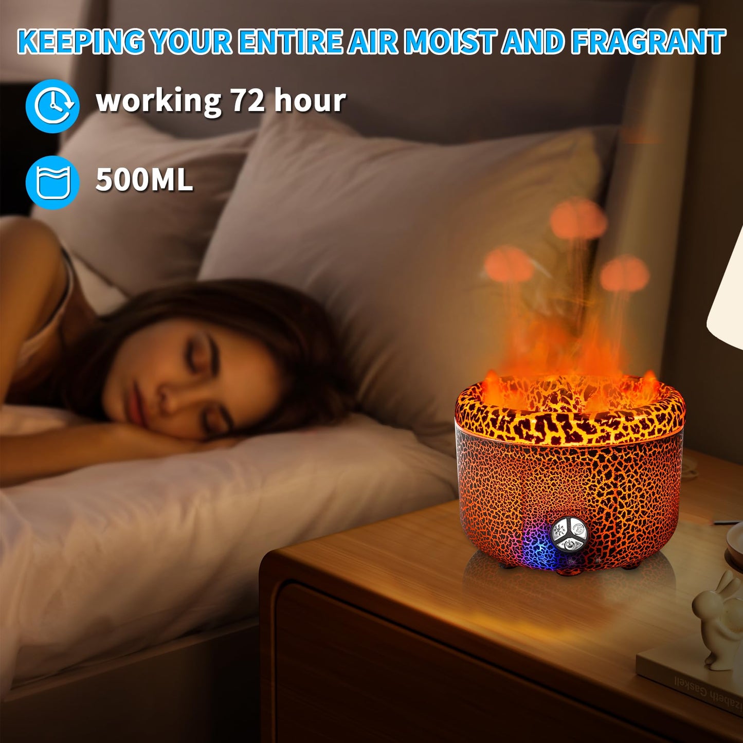 BOHOFAM 500ML Essential Oil Diffuser – Volcano & Flame Humidifier (Gray Crack)