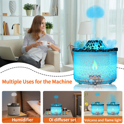 BOHOFAM 360ml Essential Oil Diffuser – Volcano & Flame Humidifier with 2 Modes & 7 Color Lights