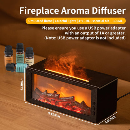 BOHOFAM Fireplace Essential Oil Diffuser 300ML | 14-Hour Run Time | Colorful Flame (Black) - Hotel Collection Oils Included