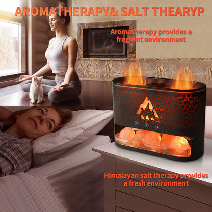 BOHOFAM Essential Oil Diffuser with Himalayan Salt Lamp - Double Flame & Jellyfish (Black)