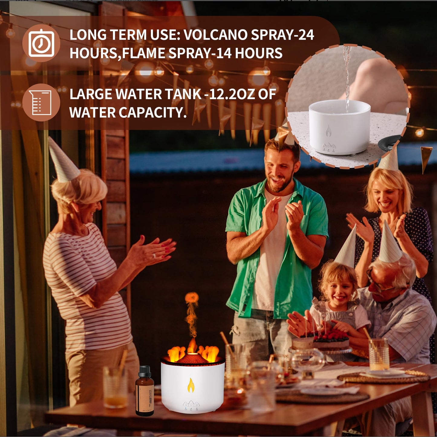 BOHOFAM 360ML Essential Oil Diffuser - Volcano & Flame Modes, 50ml Hotel Oil Included
