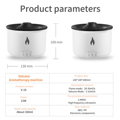 BOHOFAM 360ml Essential Oil Diffuser – Volcano & Flame Humidifier with 2 Modes & 7 Color Lights
