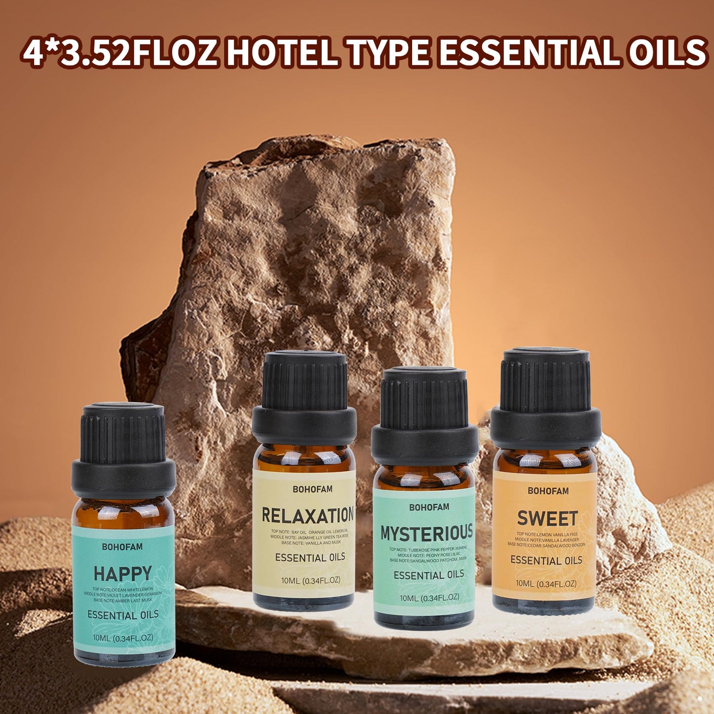 BOHOFAM Essential Oil Diffuser with Himalayan Salt Lamp – White, Dual Flame & Jellyfish, 4x10ml Oils