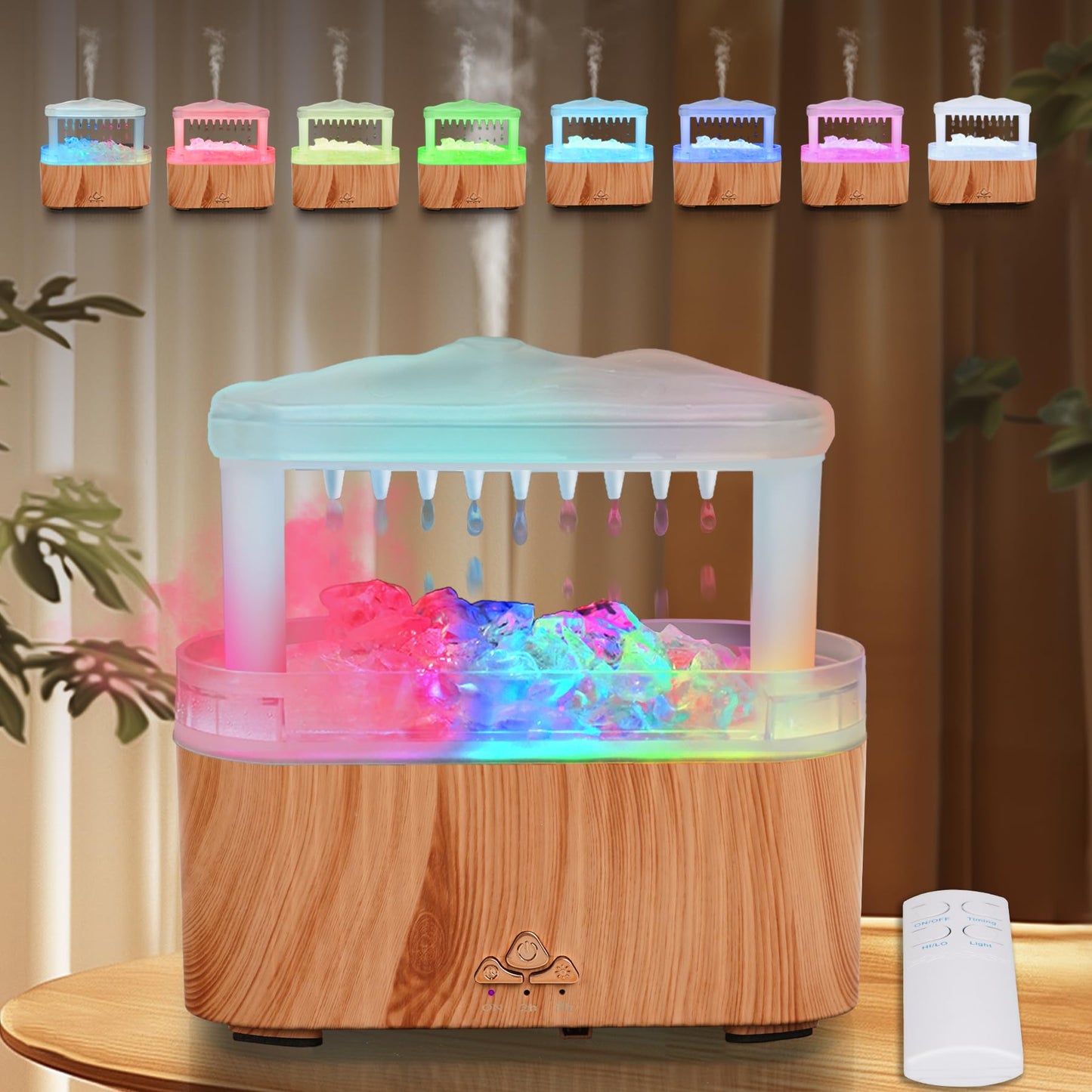 BOHOFAM Essential Oil Diffuser with Stone – Rain Cloud Humidifier, Water Drip & Air Mist, 8 RGB Lights for Home & Bedroom
