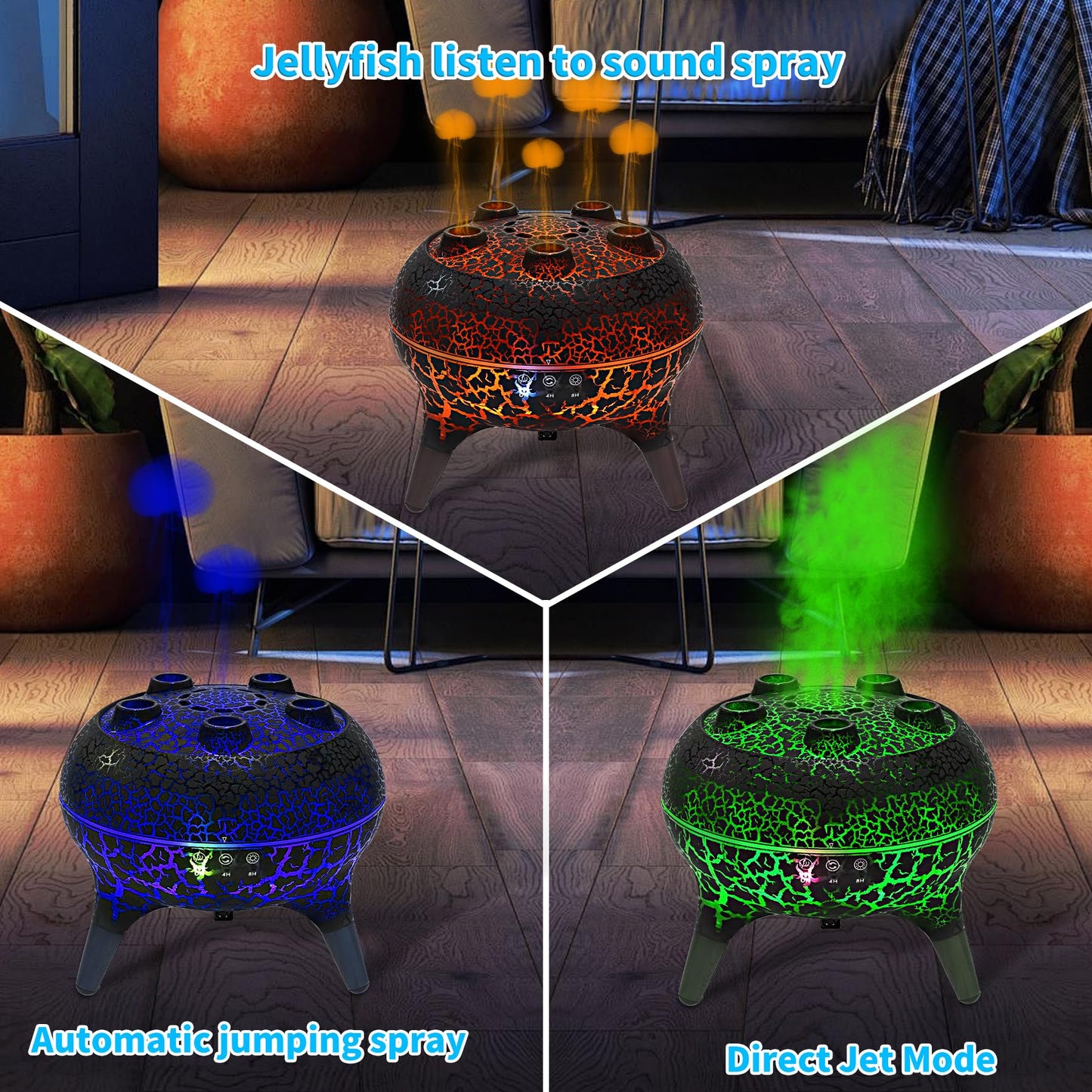 BOHOFAM Jellyfish Diffuser 250ML – Sound-Activated Mist, 7-Color Lights