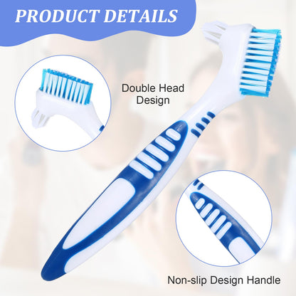 BOHUIZ 2Pcs Denture Brush Set with Carrying Case – Dual-Head, Soft Bristles (Blue & Orange)