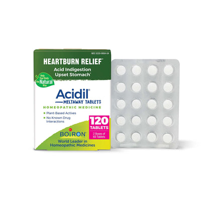 Boiron Acidil Meltaway Tablets – Quick, Water-Free Heartburn Relief (120 Count, 2-Pack)