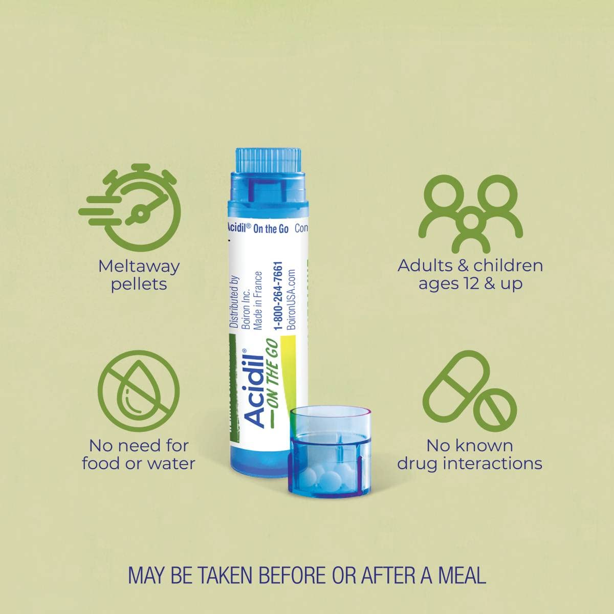 Boiron Acidil On the Go – Travel-Ready Heartburn & Indigestion Relief Pellets (160 Pellets, 2 Count)