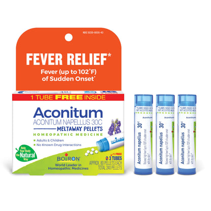 Boiron Aconitum Napellus 30C – Fever Relief Pellets, 240 Count (3 Tubes)