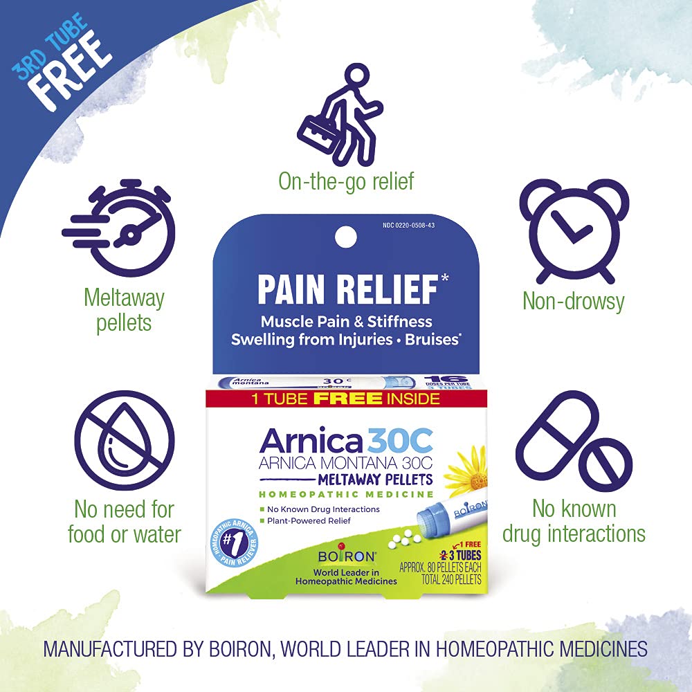 Boiron Arnica Montana 30C - Homeopathic Pain Relief, 3 Tubes (240 Pellets)