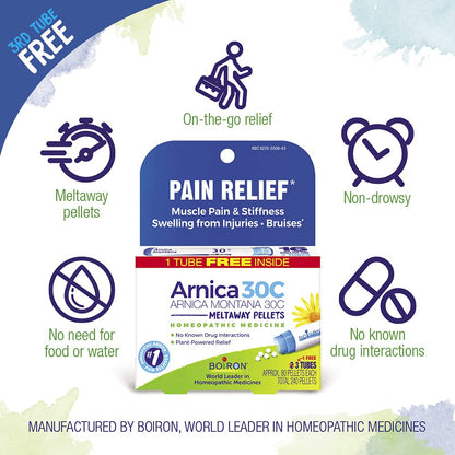 Boiron Arnica Montana 30C - Homeopathic Pain Relief, 3 Tubes (240 Pellets)