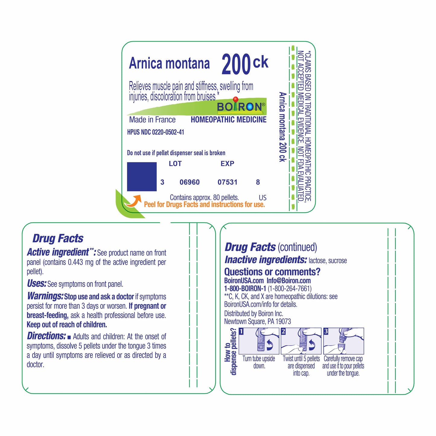 Boiron Arnica Montana 200Ck - 80 Pellets for Muscle Pain, Stiffness & Swelling