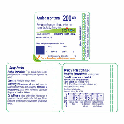 Boiron Arnica Montana 200Ck - 80 Pellets for Muscle Pain, Stiffness & Swelling