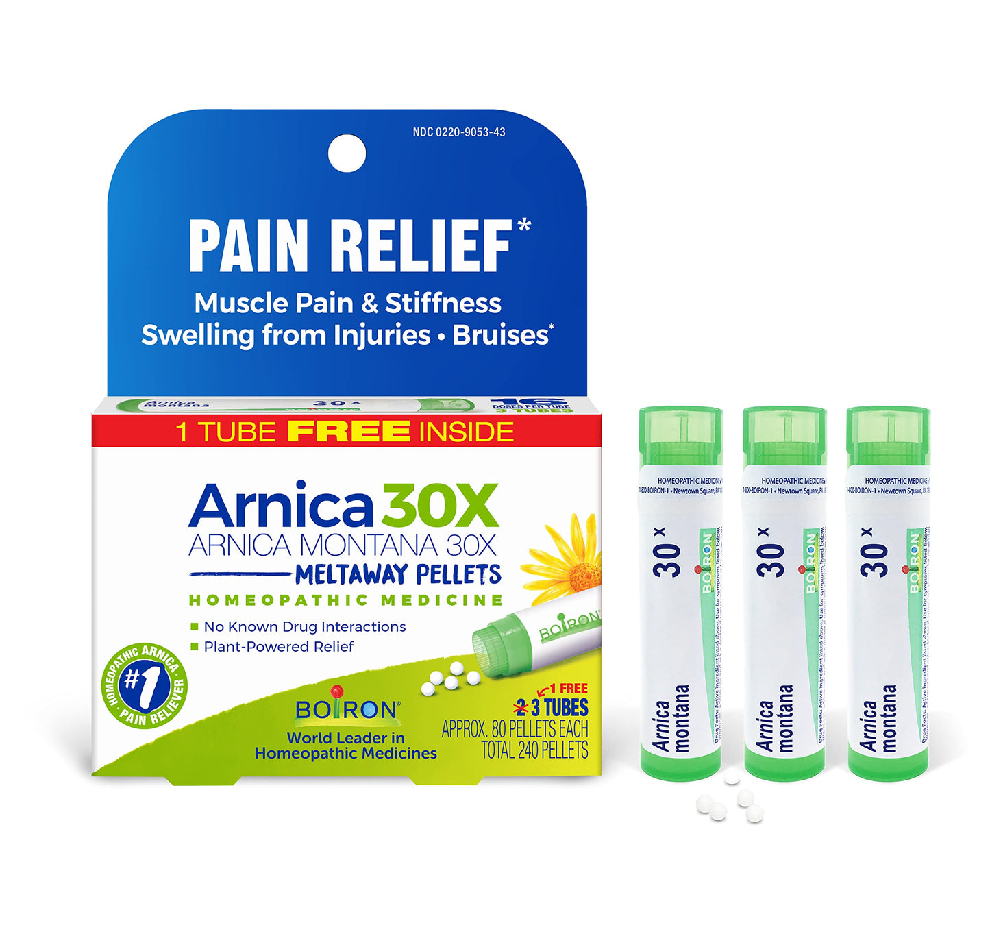 Boiron Arnica Montana 30X Homeopathic Pain Relief – Muscle Pain, Stiffness & Bruising (3 Count, 240 Pellets)