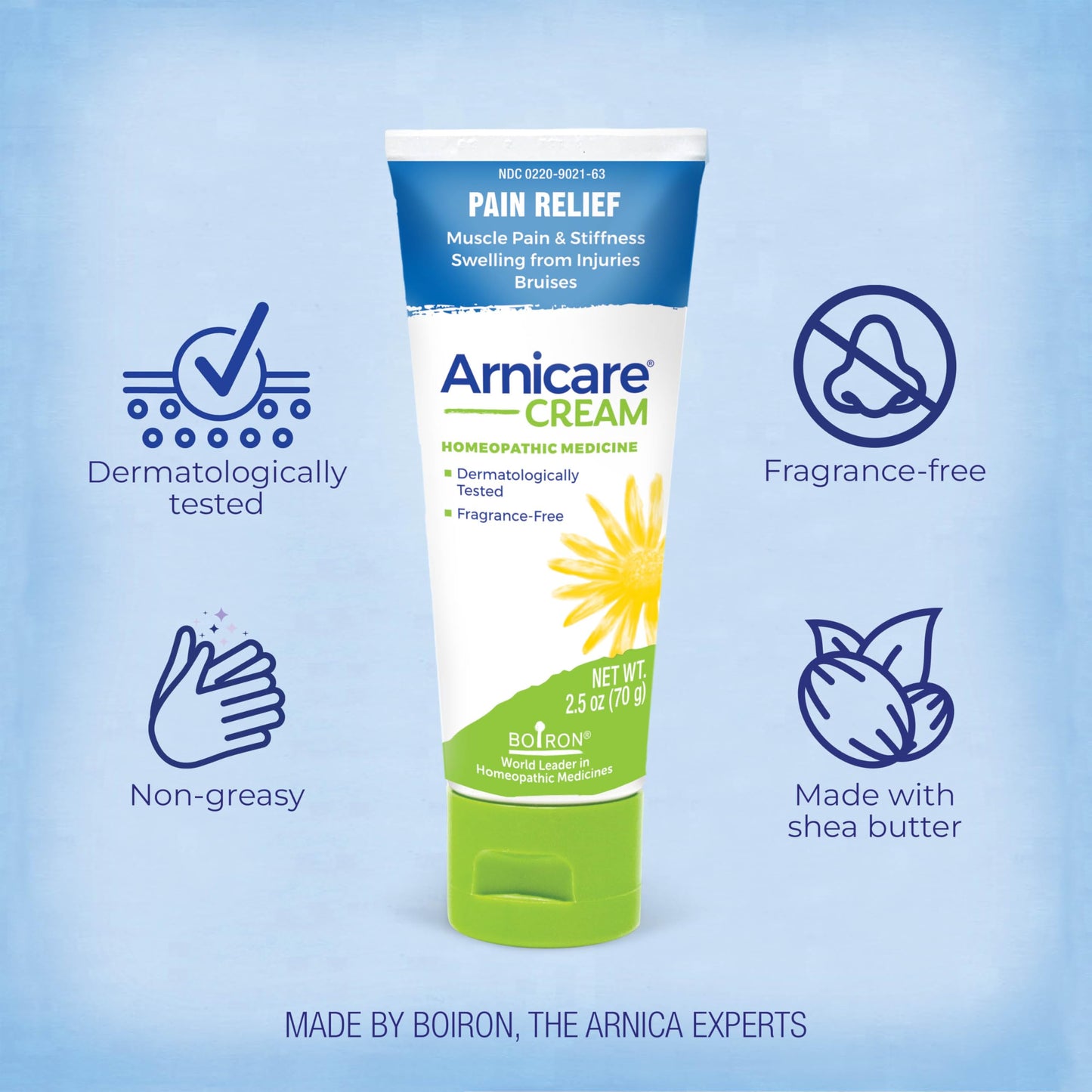 Boiron Arnicare Cream 2.5 oz – Fragrance-Free, Fast-Absorbing Topical Pain Relief for Muscle & Joint Discomfort