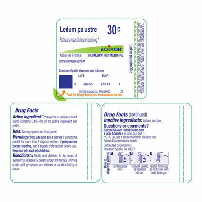 Boiron Ledum Palustre 30C – Homeopathic Insect Bite Relief, 80 Pellets