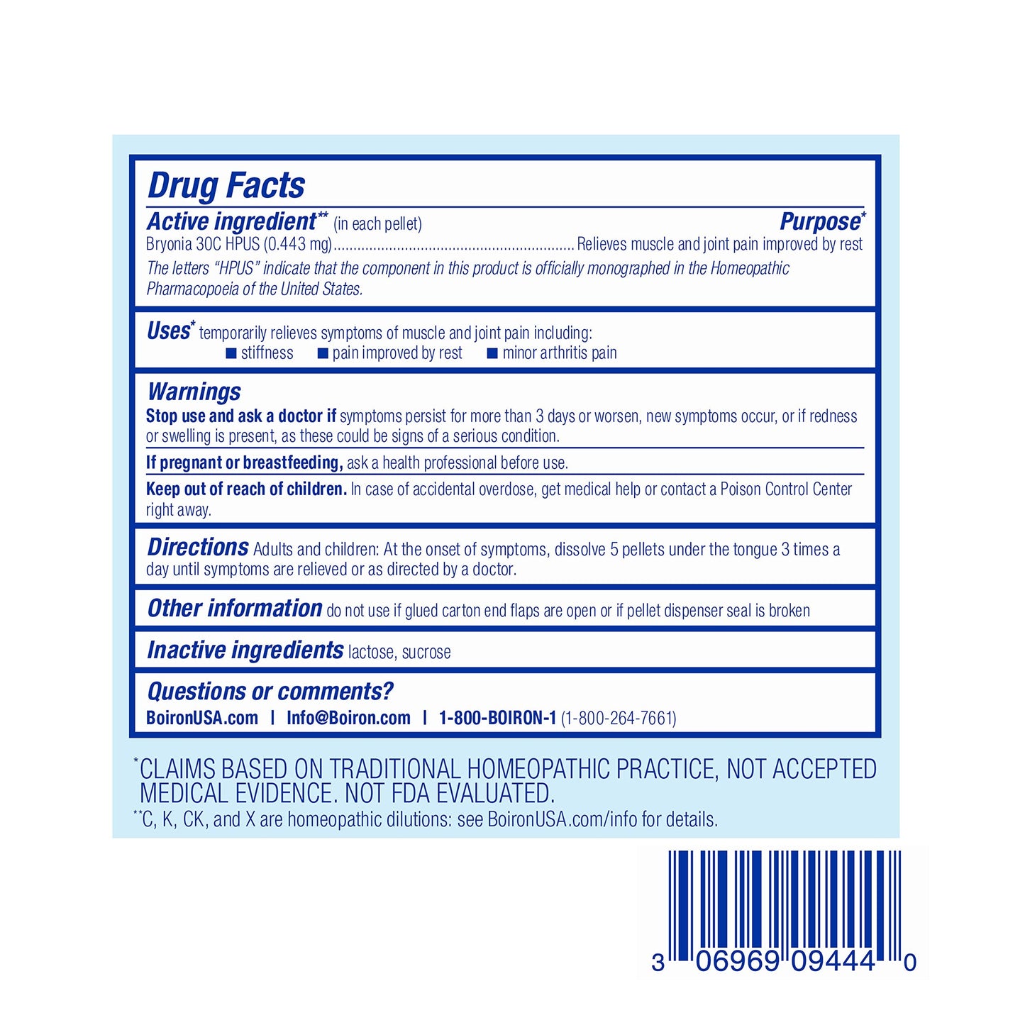 Boiron Bryonia 30C Homeopathic Medicine for Joint and Muscle Pain — 3 Count (240 Pellets)