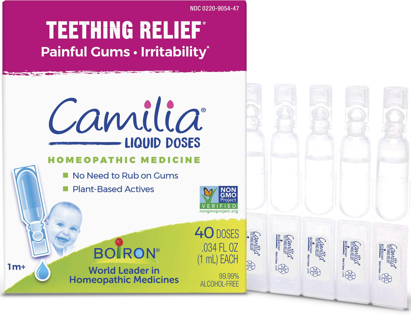 Boiron Camilia Teething Drops – Day & Night Relief for Babies (40 Droppers in 8 Packs)