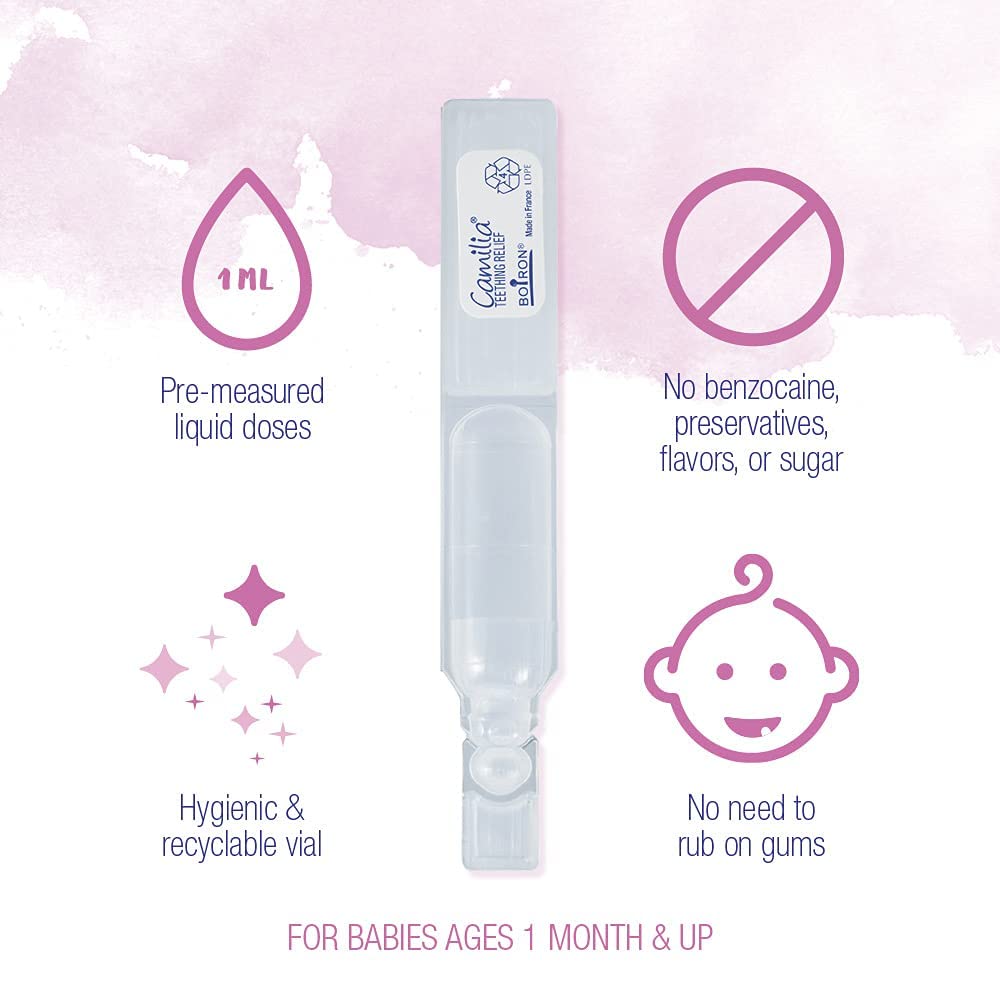 Boiron Camilia Teething Drops – Day & Night Relief for Babies (40 Droppers in 8 Packs)