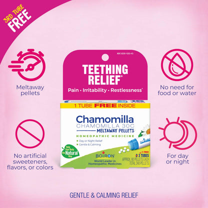 Boiron Chamomilla 30C Teething Relief Pellets - 3 Count (240 Pellets) | Homeopathic Medicine