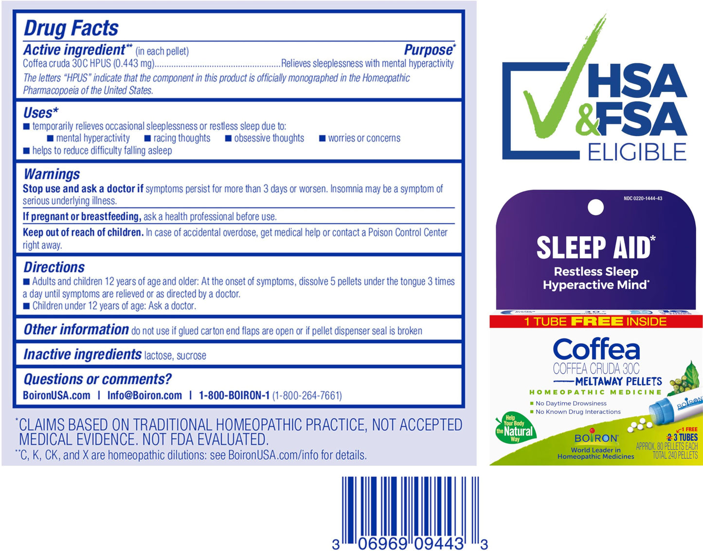 Boiron Coffea Cruda 30C – 9 Blue Tubes Sleep Aid for Restless Sleep