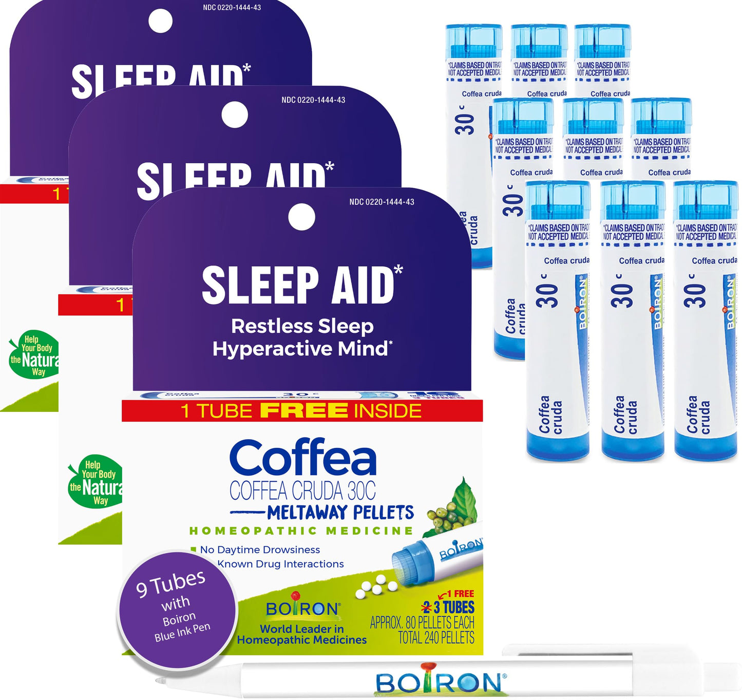 Boiron Coffea Cruda 30C – 9 Blue Tubes Sleep Aid for Restless Sleep