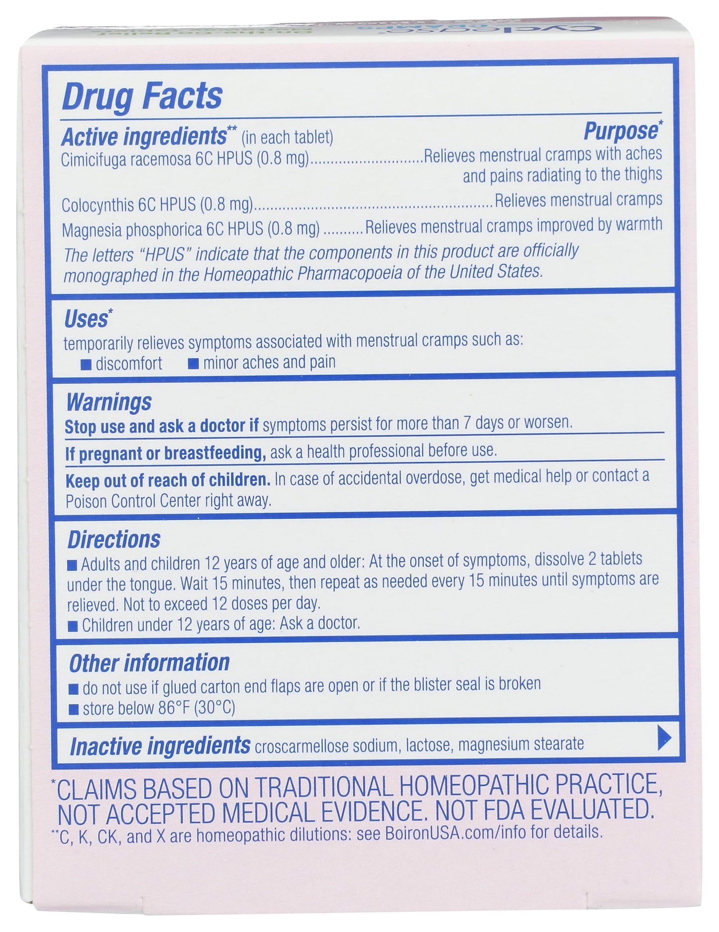 Boiron Cyclease Cramp Tablets, 60 Ct | Homeopathic Menstrual Relief