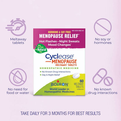 Boiron Cyclease Menopause Tablets – Hot Flashes, Night Sweats & Mood Support, 60 Count