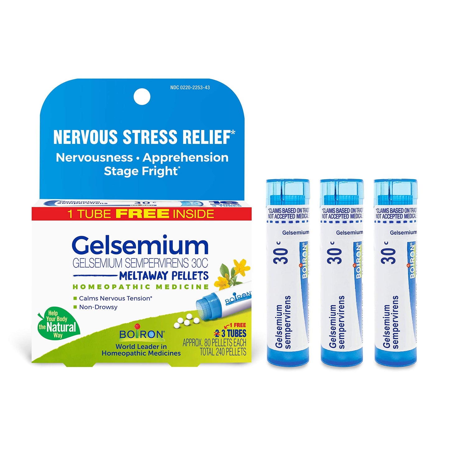 Boiron Gelsemium 30C Homeopathic – Stress Relief & Stage Fright (240 Pellets, 3 Count)