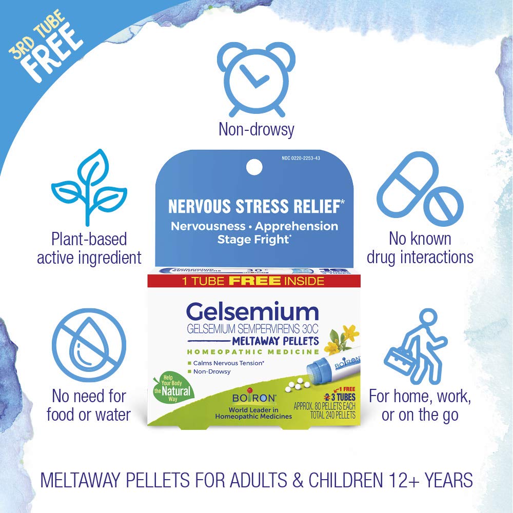 Boiron Gelsemium 30C Homeopathic – Stress Relief & Stage Fright (240 Pellets, 3 Count)